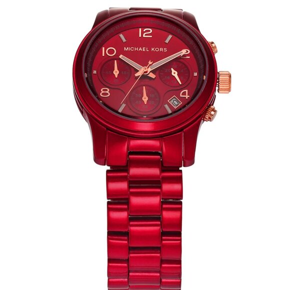 MICHAEL KORS MK7436 RED CHRONOGRAPH DIAL RED STAINLESS BRACELET WOMENS WATCH - Picture 2 of 4